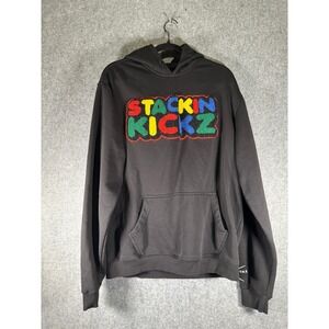 Stackin Kickz‎ Hoodie Mens 2XL Black Pullover Drawstring Pocket Spell Out Logo